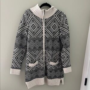 Black and White Olsen Nordic Pattern Cardigan Sweater